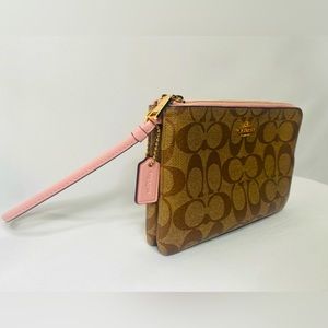 COACH Double Zip Wallet/Wristlet - Signature Canvas + Light Pink